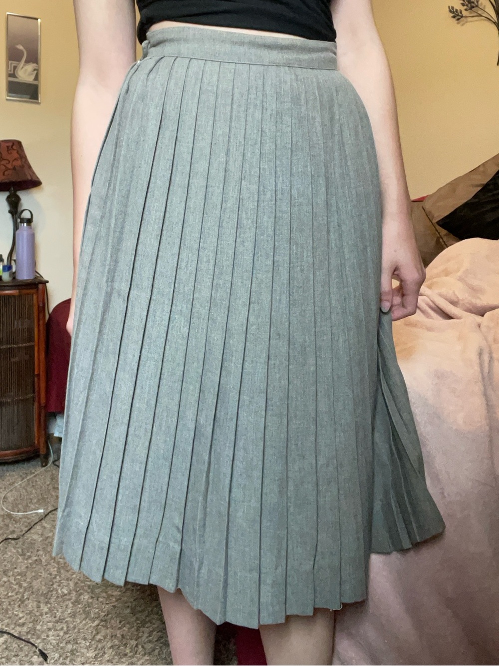 Pleated Midi Skirt in Light Gray